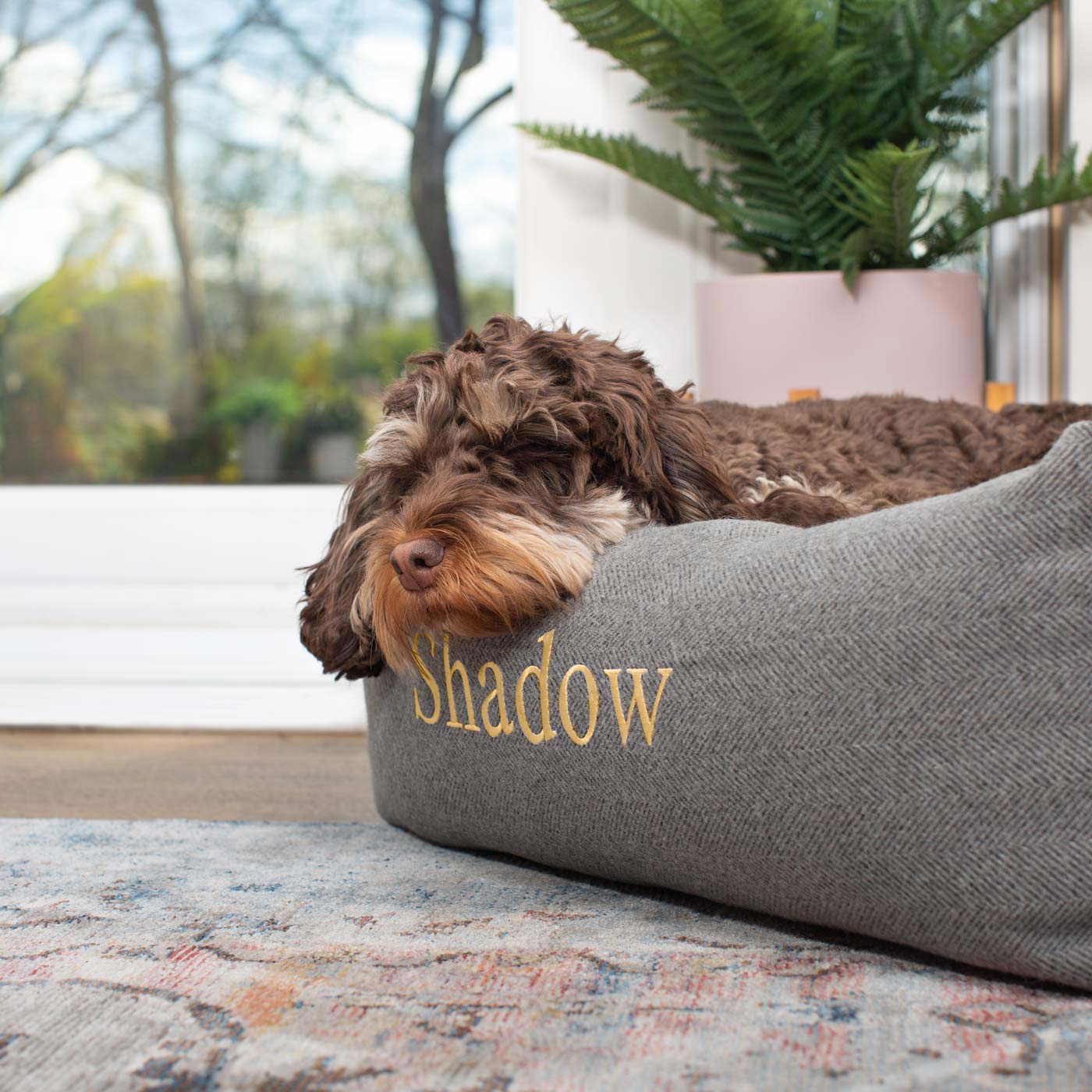 Box Bed With Removable Covers in Herringbone Tweed by Lords & Labradors