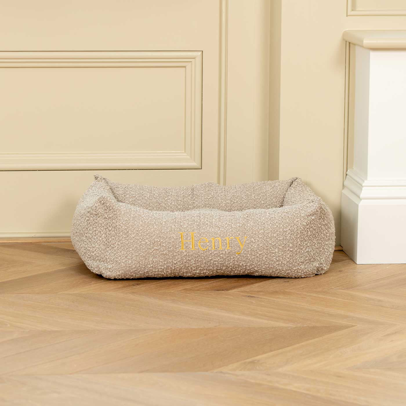 Cosy & Calming Puppy Crate Bed With Removable Covers in Mink Bouclé by Lords & Labradors