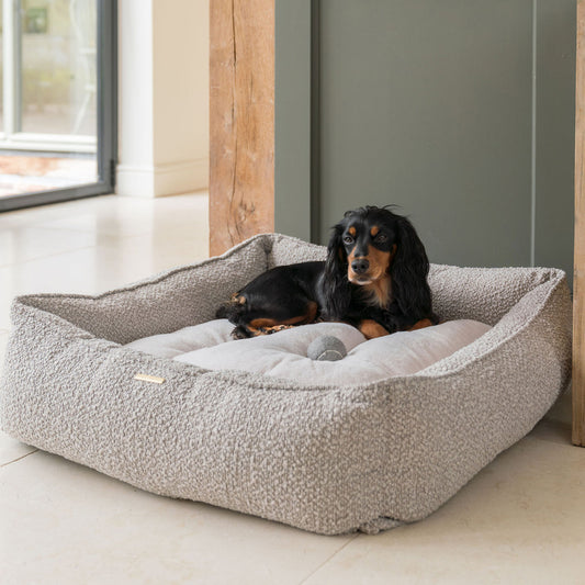 Box Bed With Removable Covers in Mink Bouclé by Lords & Labradors