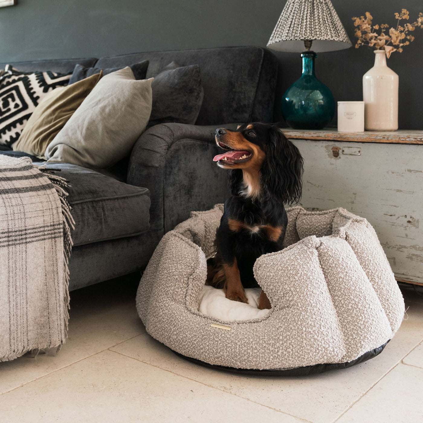 High Wall Bed With Removable Covers in Mink Bouclé by Lords & Labradors