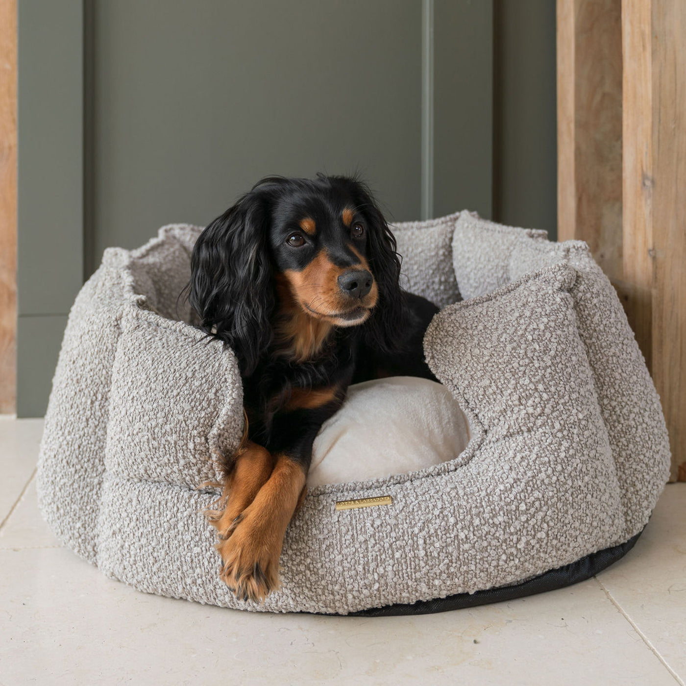 High Wall Bed With Removable Covers in Mink Bouclé by Lords & Labradors