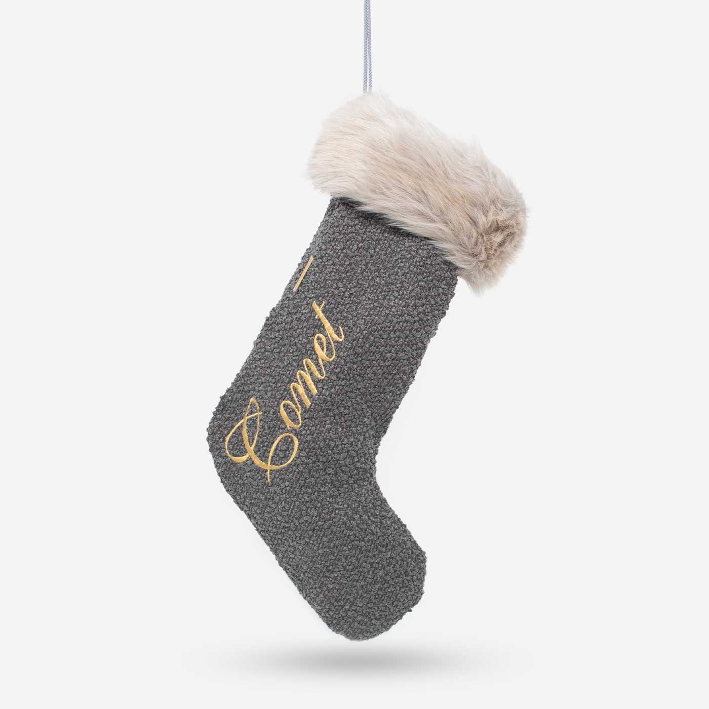 Gift your furry friend the perfect pet Christmas gift with our beautifully crafted Christmas Stocking Sock, fill and gift your pet this festive holiday with the most wholesome gifts for Christmas! Available now in stunning Granite Boucle at Lords & Labradors    