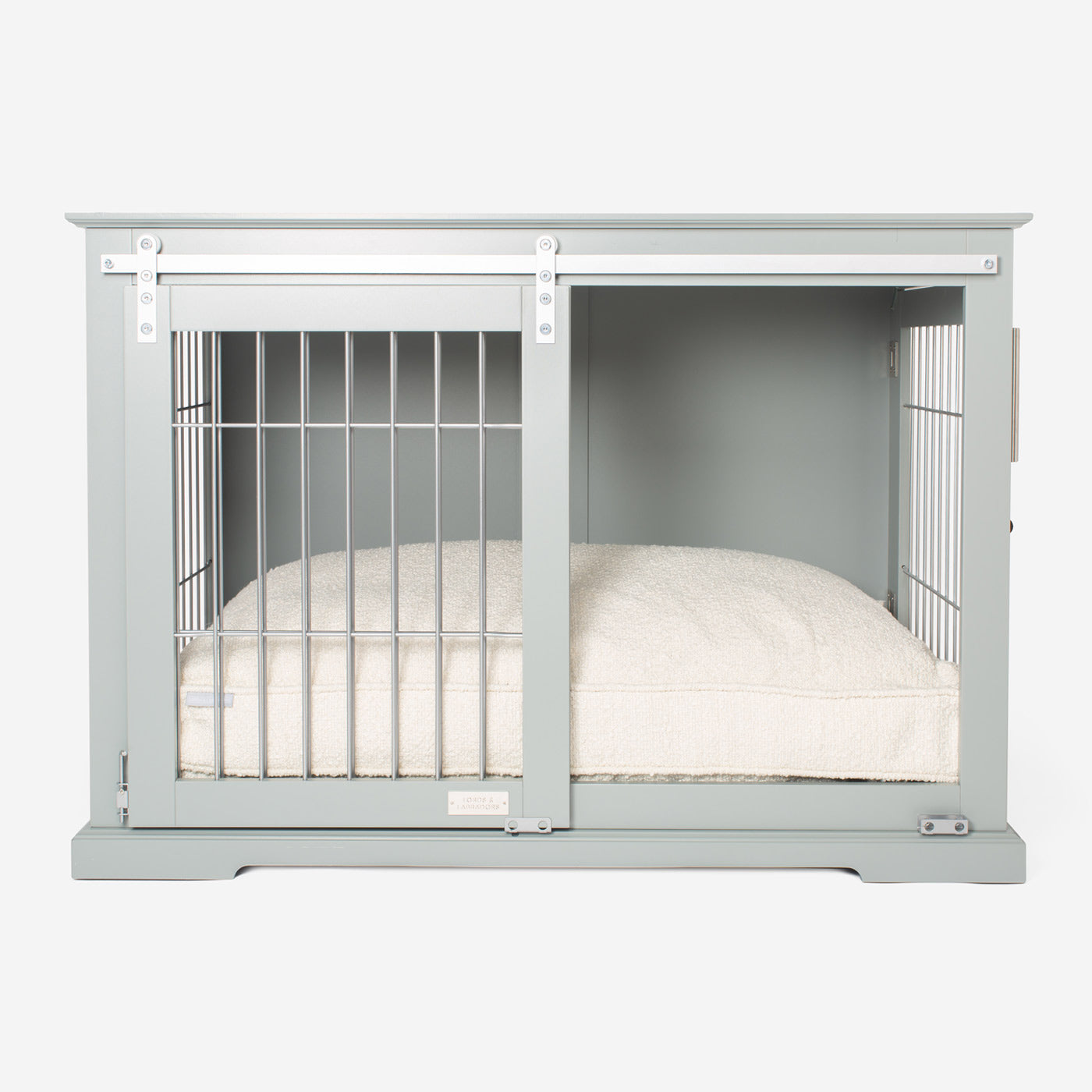 Grey wooden dog crate sales