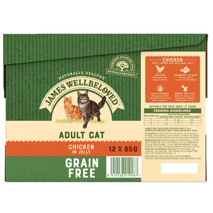 James Wellbeloved Grain Free Chicken in Jelly Pouch Adult Cat Food (12 x 85g)