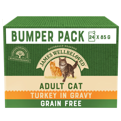 James Wellbeloved Grain Free Turkey in Gravy Pouch Adult Cat Food (24 x 85g)