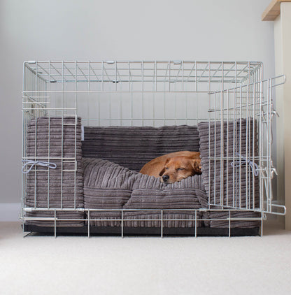 Luxury Dog Crate Bumper, Essentials Plush Crate Bumper in Dark Grey The Perfect Dog Crate Accessory, Available To Personalise Now at Lords & Labradors