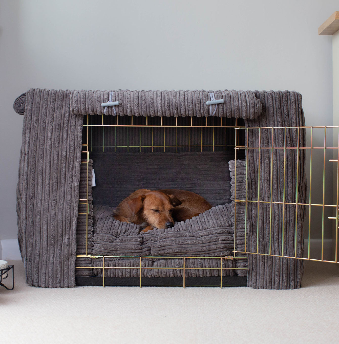 Luxury Dog Crate Cover, Essentials Plush Dark Grey Crate Cover!  The Perfect Dog Crate Accessory, Available To Personalise Now at Lords & Labradors