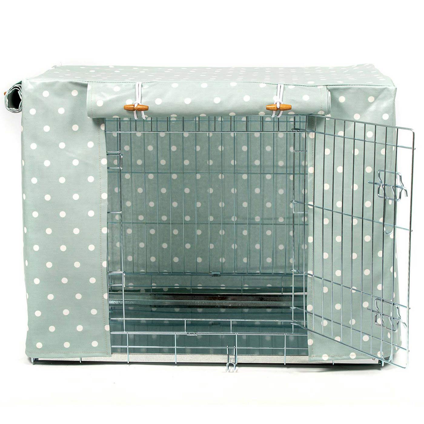 Luxury Dog Crate Cover, Duck Egg Spot Oil Cloth Crate Cover The Perfect Dog Crate Accessory, Available To Personalise Now at Lords & Labradors