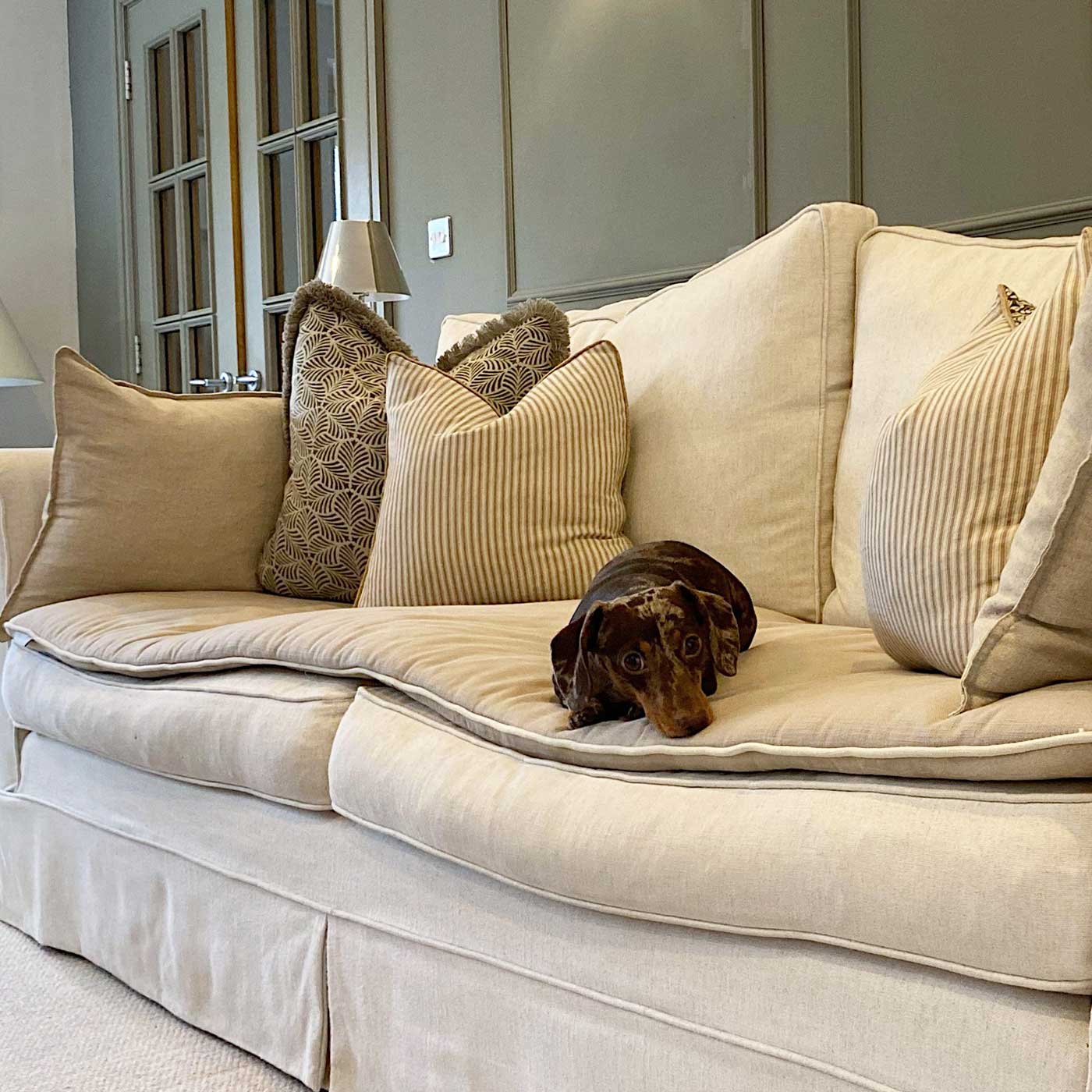 [colour:savanna oatmeal] Discover Our Luxury Savanna Sofa Topper, The Perfect Pet sofa Accessory In Stunning Savanna Oatmeal! Available Now at Lords & Labradors