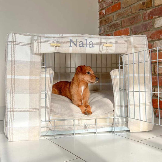 [colour:natural tweed] Luxury Dog Crate Bumper, Natural Tweed Crate Bumper Cover, The Perfect Dog Crate Accessory, Available Now at Lords & Labradors